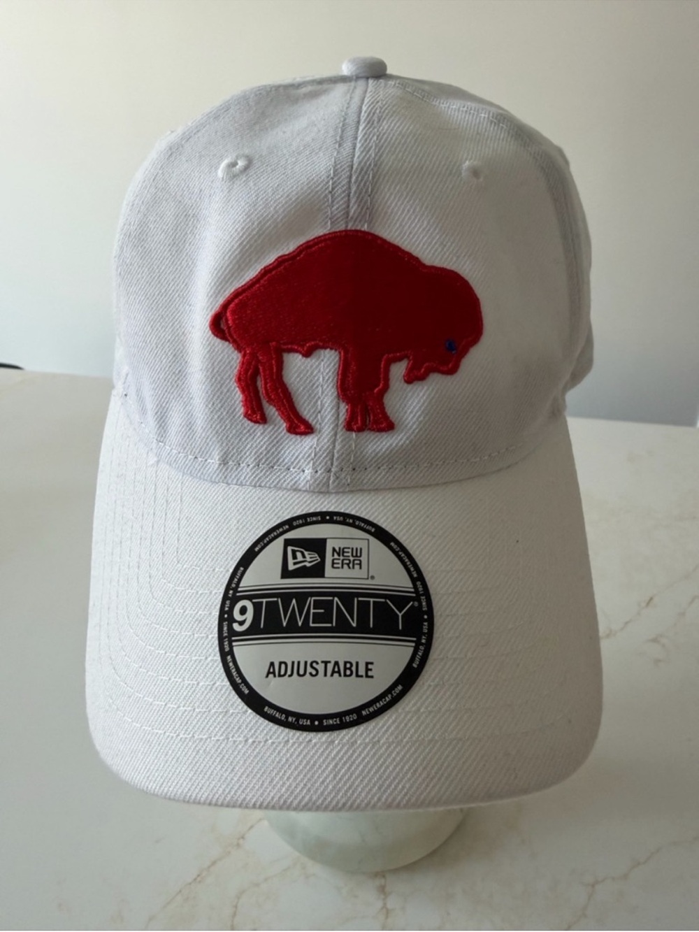 New Era White 9TWENTY Adjustable Cap with Red Buffalo Patch